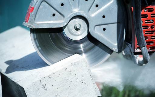 Cutting concrete block.
